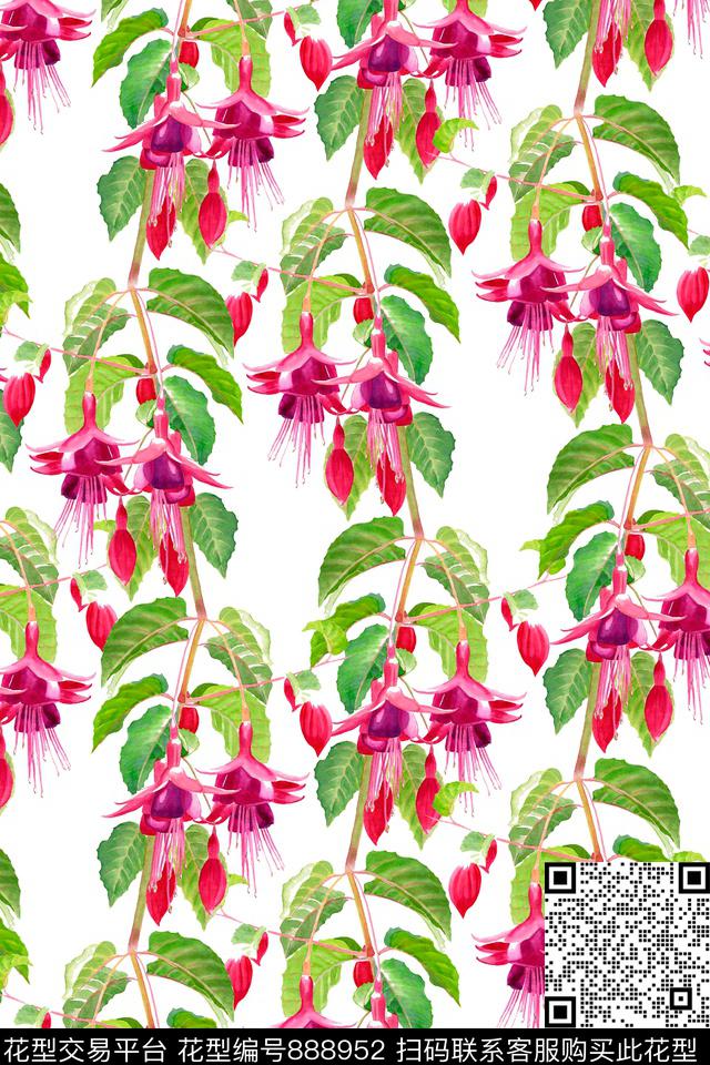 休闲手绘花卉水彩花卉传统印花华亿平台下载（图片编号: 888952） - 瓦栏（Walan）