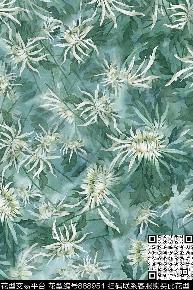 手绘花水彩休闲度假数码印花华亿平台下载（图片编号: 888954） - 瓦栏（Walan）