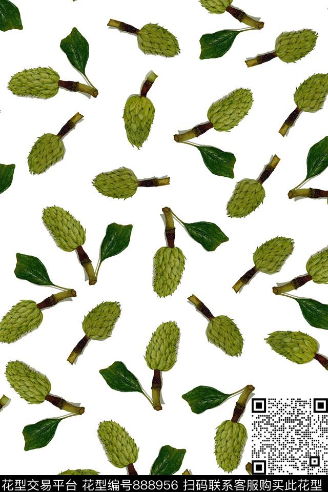 美国风手绘松果草传统印花华亿平台下载（图片编号: 888956） - 瓦栏（Walan）