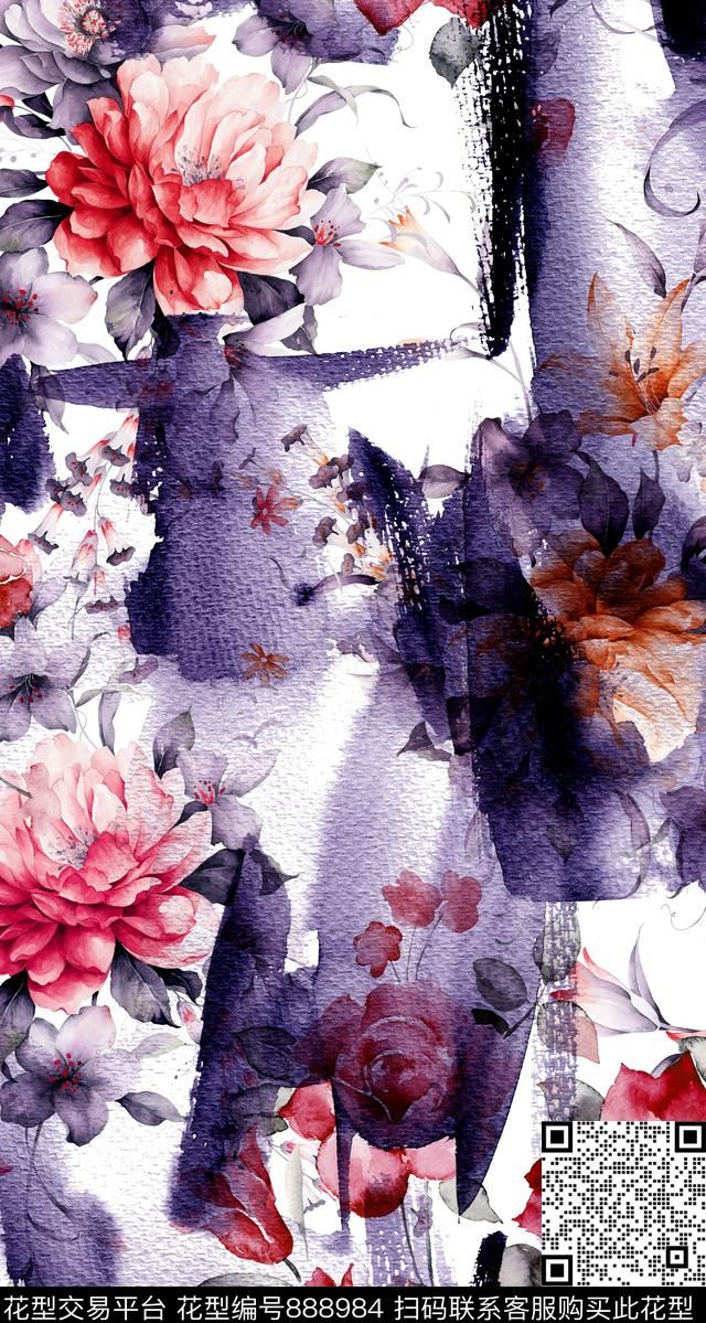 真丝花卉肌理数码印花华亿平台下载（图片编号: 888984） - 瓦栏（Walan）