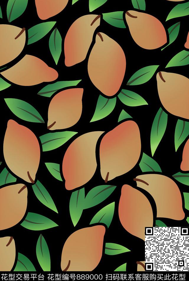 芒果水果绿叶数码印花华亿平台下载（图片编号: 889000） - 瓦栏（Walan）