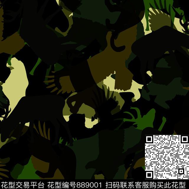 动物迷彩老虎传统印花华亿平台下载（图片编号: 889001） - 瓦栏（Walan）