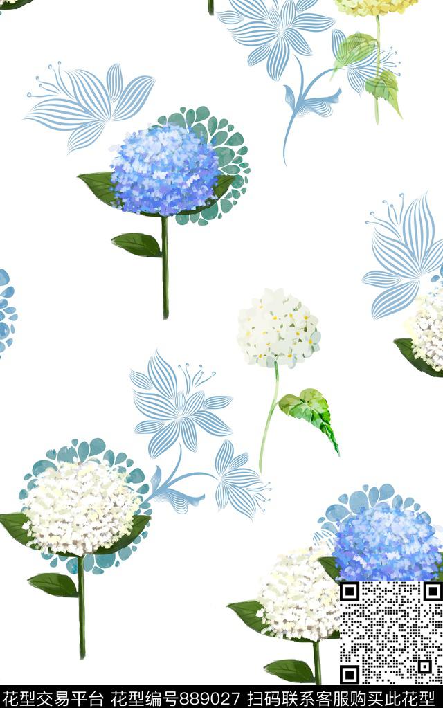 田园花卉女装数码印花华亿平台下载（图片编号: 889027） - 瓦栏（Walan）