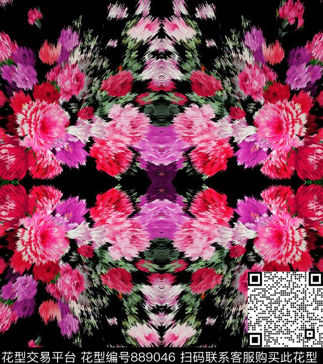 暗底民族风玫瑰数码印花华亿平台下载（图片编号: 889046） - 瓦栏（Walan）