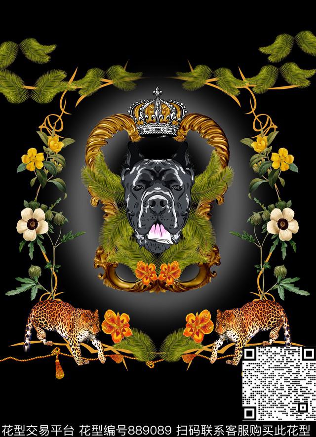 狗头棕榈叶豹子数码印花华亿平台下载（图片编号: 889089） - 瓦栏（Walan）