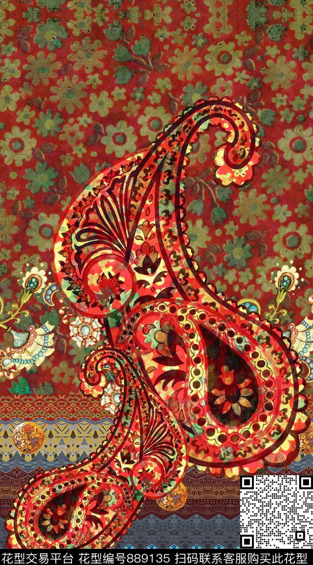 花朵民族风波西米亚数码印花华亿平台下载（图片编号: 889135） - 瓦栏（Walan）
