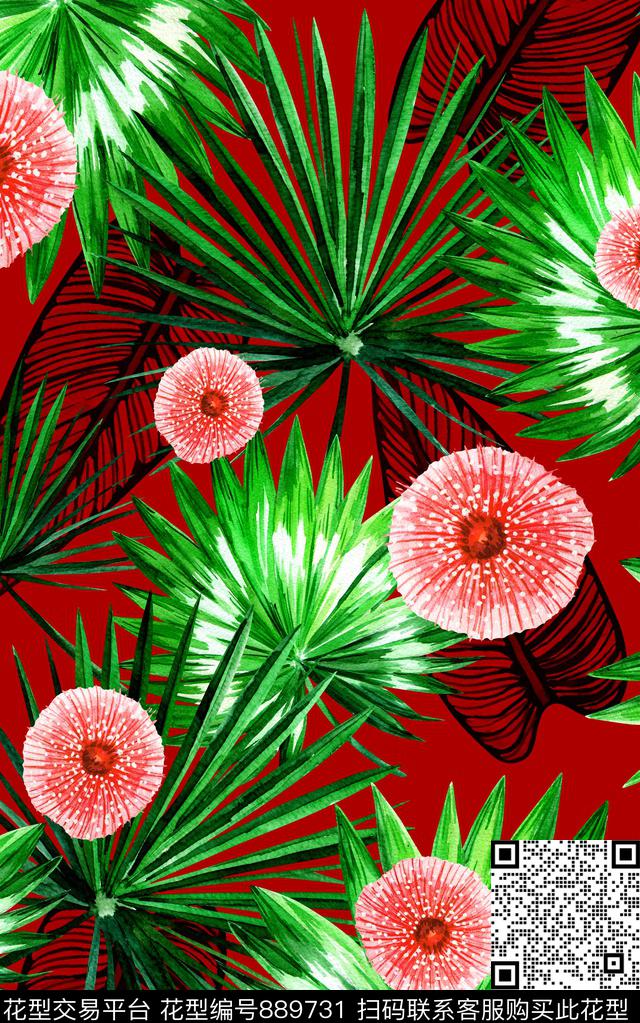 棕榈叶热带椰枣树叶数码印花华亿平台下载（图片编号: 889731） - 瓦栏（Walan）