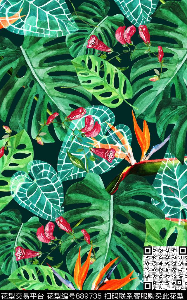 棕榈叶热带椰枣树叶数码印花华亿平台下载（图片编号: 889735） - 瓦栏（Walan）