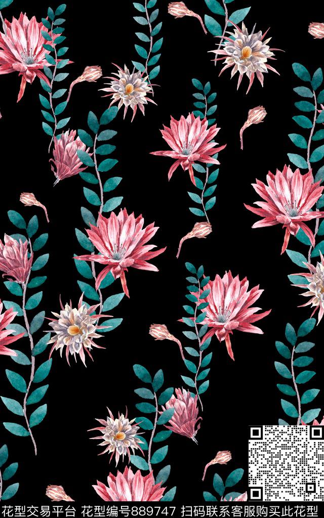 小碎花叶子手绘花朵数码印花华亿平台下载（图片编号: 889747） - 瓦栏（Walan）