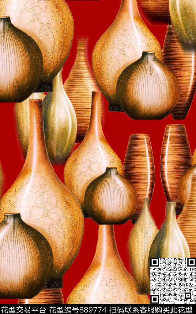 花瓶纹理几何数码印花华亿平台下载（图片编号: 889774） - 瓦栏（Walan）