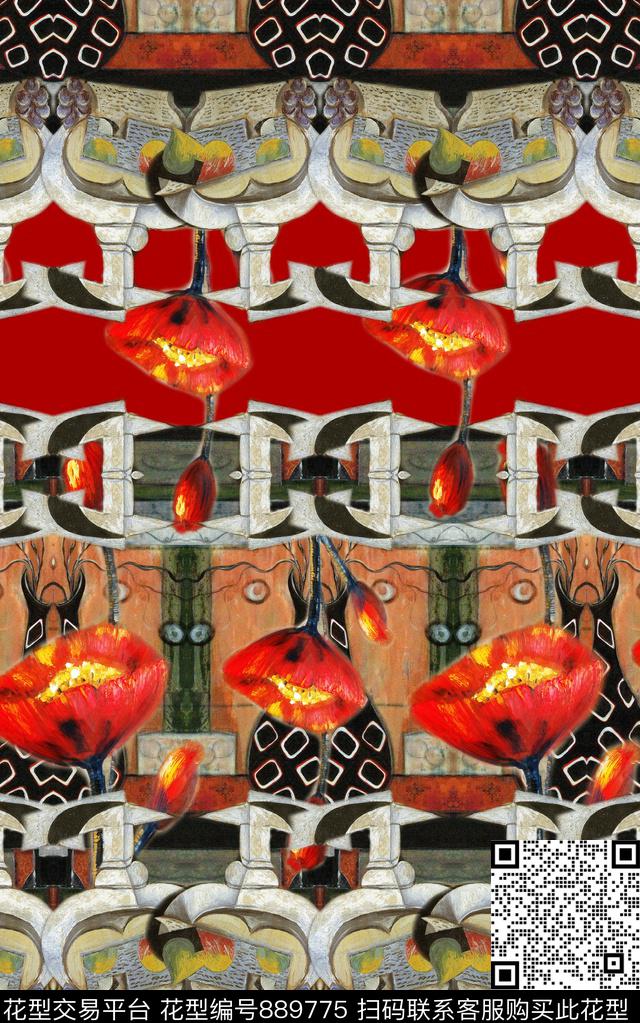 民族风花卉肌理数码印花华亿平台下载（图片编号: 889775） - 瓦栏（Walan）