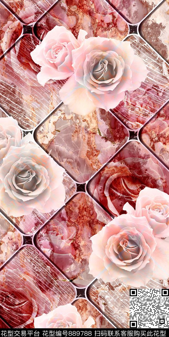 花卉女装几何数码印花华亿平台下载（图片编号: 889788） - 瓦栏（Walan）