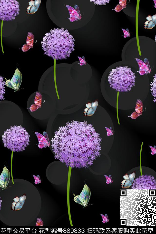 艺术花卉昆虫蒲公英数码印花华亿平台下载（图片编号: 889833） - 瓦栏（Walan）