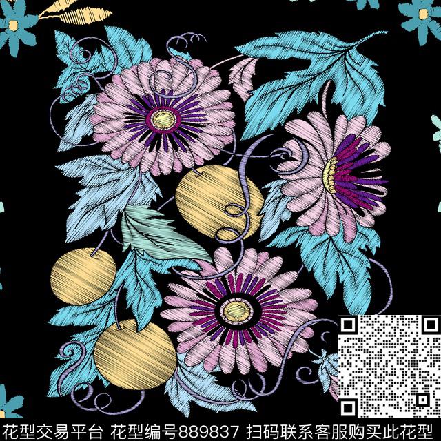 几何花卉大牌数码印花华亿平台下载（图片编号: 889837） - 瓦栏（Walan）