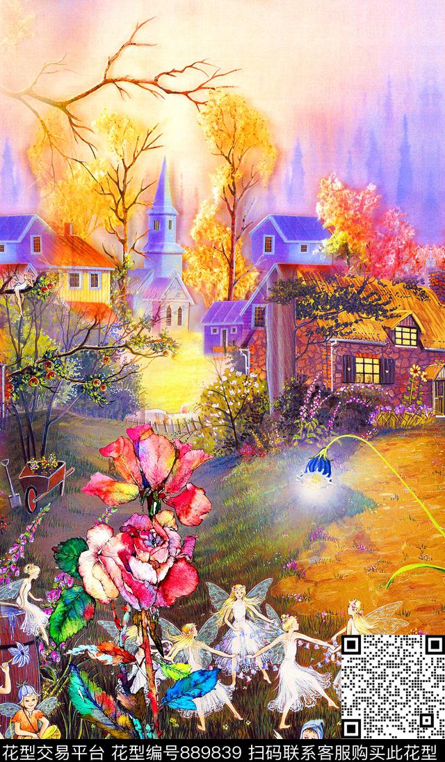 风景田园花卉数码印花华亿平台下载（图片编号: 889839） - 瓦栏（Walan）