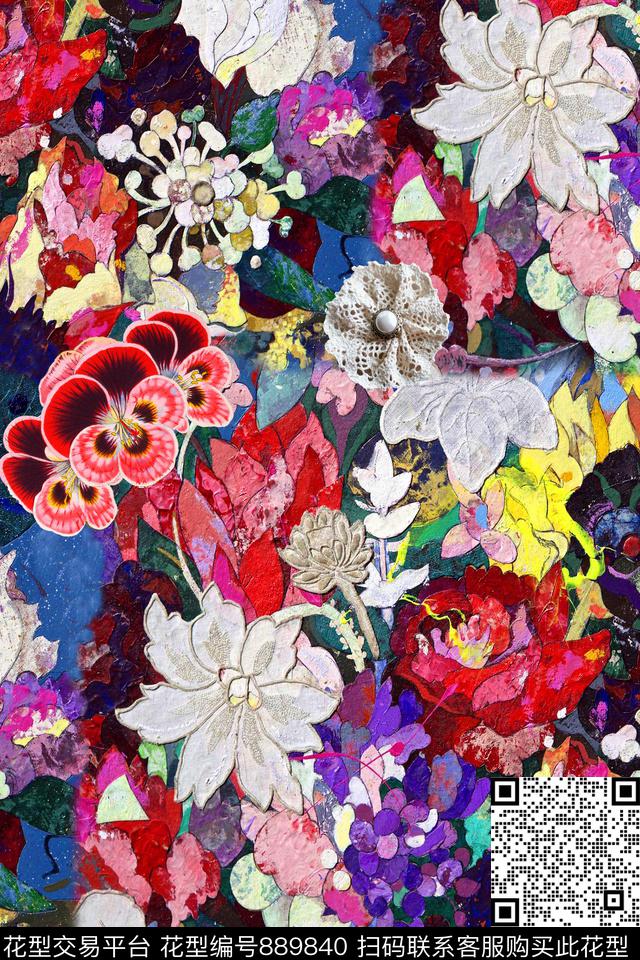 花卉兰花蕾丝数码印花华亿平台下载（图片编号: 889840） - 瓦栏（Walan）