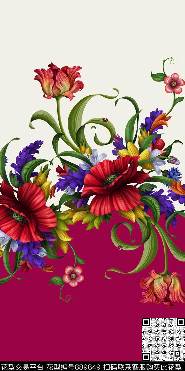 花卉拼接撞色数码印花华亿平台下载（图片编号: 889849） - 瓦栏（Walan）