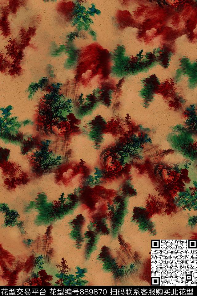 中国风山水国画数码印花华亿平台下载（图片编号: 889870） - 瓦栏（Walan）