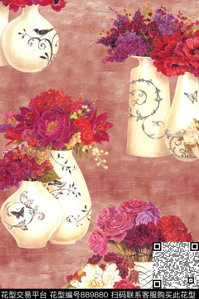 时尚手绘油画数码印花华亿平台下载（图片编号: 889880） - 瓦栏（Walan）