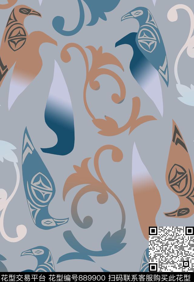 男装休闲花卉鸟昆虫图案卷草数码印花华亿平台下载（图片编号: 889900） - 瓦栏（Walan）