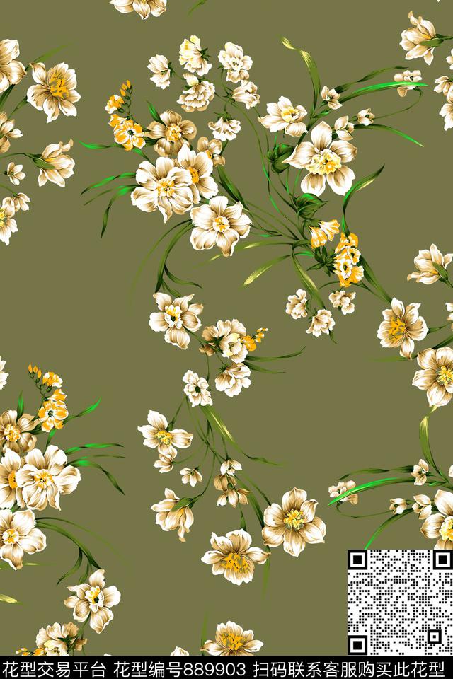 小碎花花朵花卉数码印花华亿平台下载（图片编号: 889903） - 瓦栏（Walan）