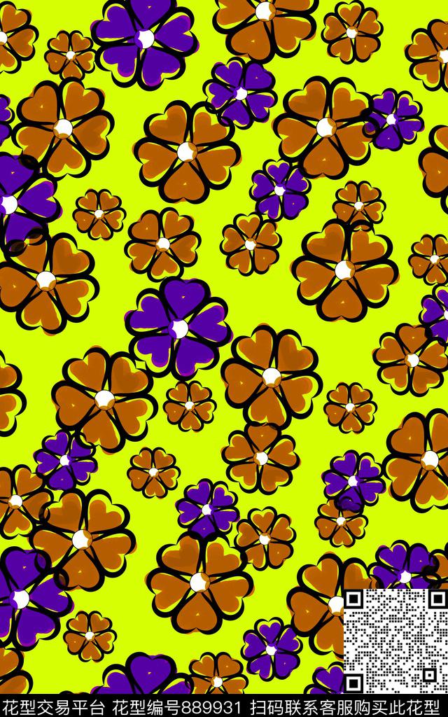 花卉水彩花卉时尚写意数码印花华亿平台下载（图片编号: 889931） - 瓦栏（Walan）