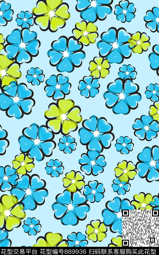 花卉水彩花卉时尚写意数码印花华亿平台下载（图片编号: 889936） - 瓦栏（Walan）