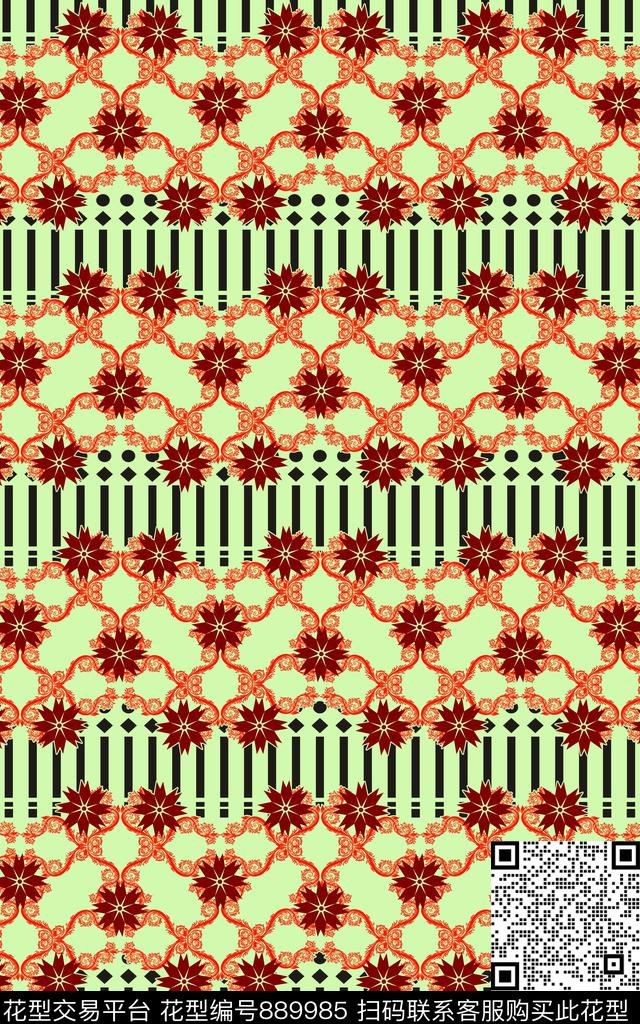 欧式纹样花卉时尚写意数码印花华亿平台下载（图片编号: 889985） - 瓦栏（Walan）