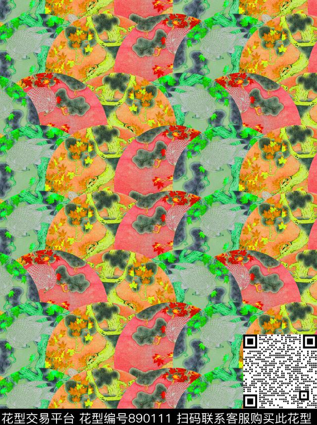 花花绿绿中国风雪纺皱数码印花华亿平台下载（图片编号: 890111） - 瓦栏（Walan）