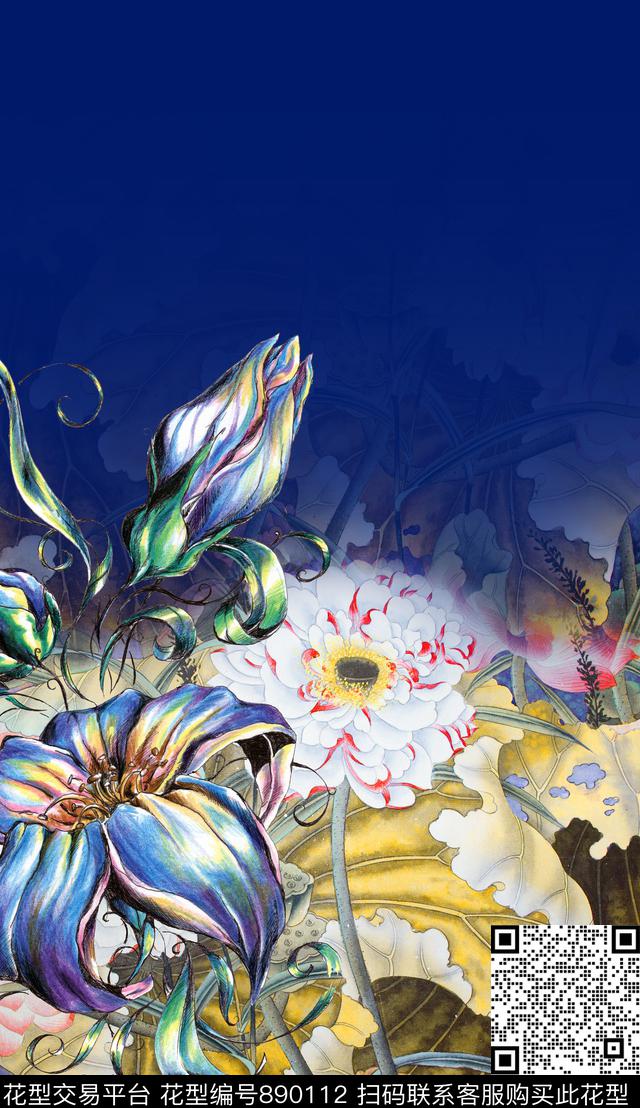 手绘水墨中国风数码印花华亿平台下载（图片编号: 890112） - 瓦栏（Walan）