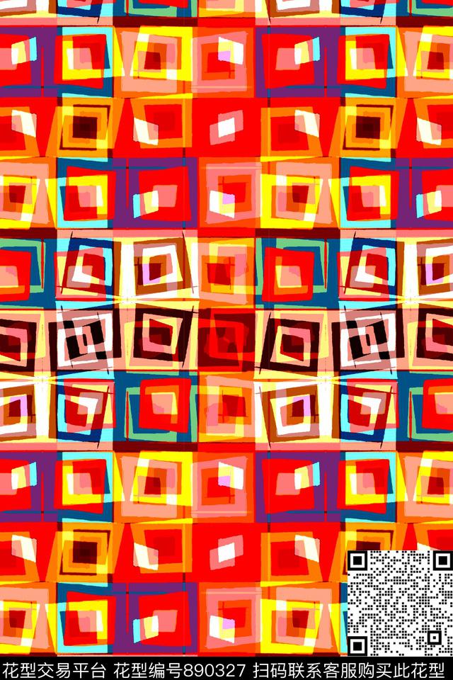不规则几何小方块块面数码印花华亿平台下载（图片编号: 890327） - 瓦栏（Walan）