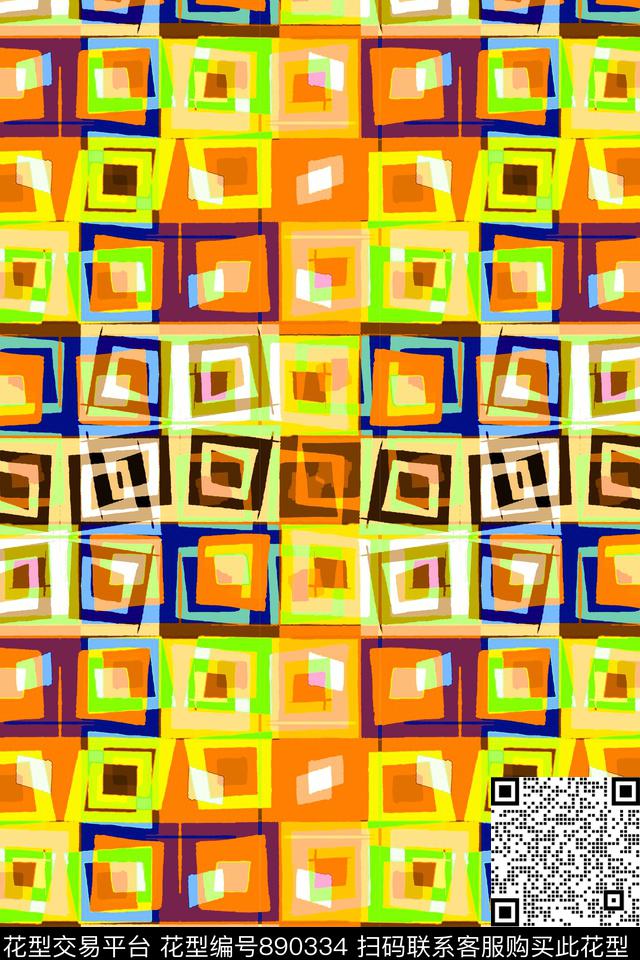 不规则几何小方块块面数码印花华亿平台下载（图片编号: 890334） - 瓦栏（Walan）