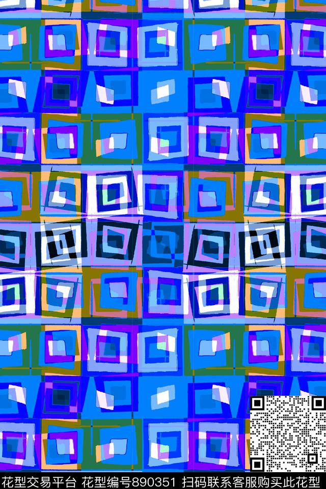 不规则几何小方块块面数码印花华亿平台下载（图片编号: 890351） - 瓦栏（Walan）