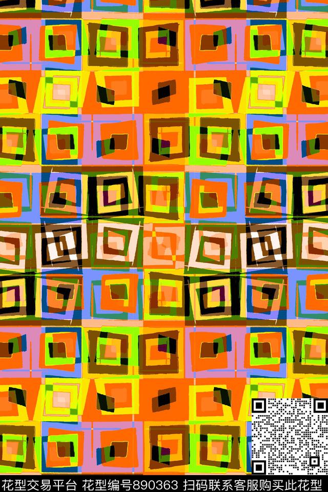 不规则几何小方块块面数码印花华亿平台下载（图片编号: 890363） - 瓦栏（Walan）