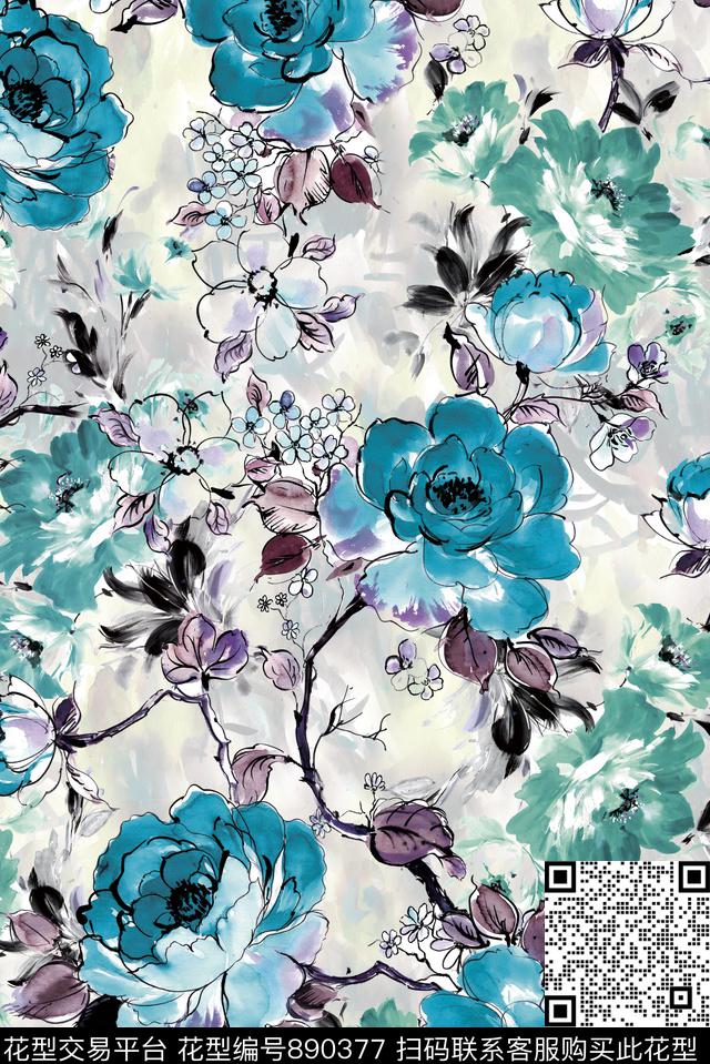 老年花卉手绘数码印花华亿平台下载（图片编号: 890377） - 瓦栏（Walan）