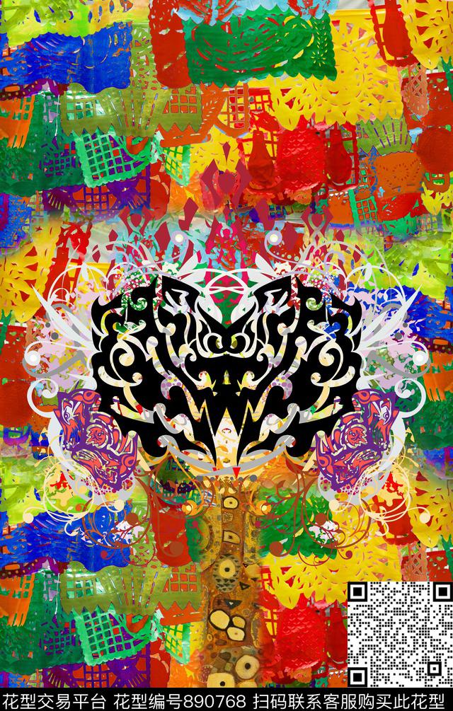中国风剪纸艺术数码印花华亿平台下载（图片编号: 890768） - 瓦栏（Walan）
