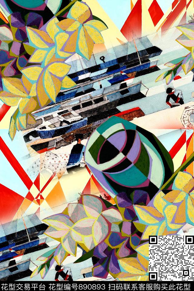 抽象几何拼接数码印花华亿平台下载（图片编号: 890893） - 瓦栏（Walan）