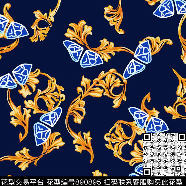 金色玫瑰皇冠佩利斯纹数码印花华亿平台下载（图片编号: 890895） - 瓦栏（Walan）