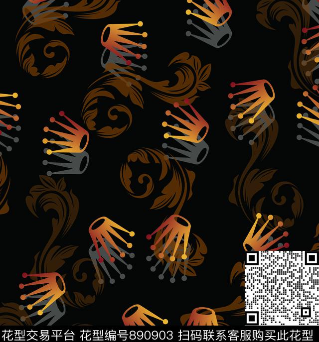 金色玫瑰皇冠佩利斯纹数码印花华亿平台下载（图片编号: 890903） - 瓦栏（Walan）