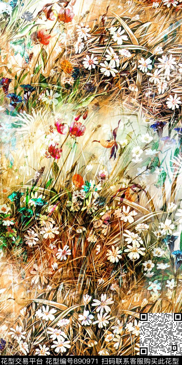 雏菊乱花数码数码印花华亿平台下载（图片编号: 890971） - 瓦栏（Walan）
