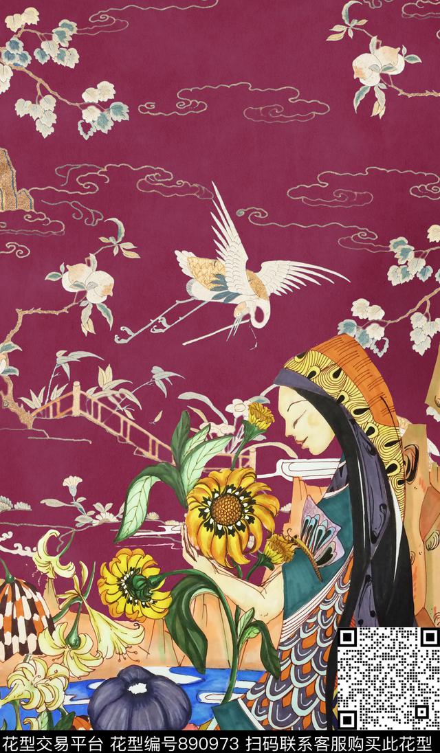 中国风花卉民族风数码印花华亿平台下载（图片编号: 890973） - 瓦栏（Walan）