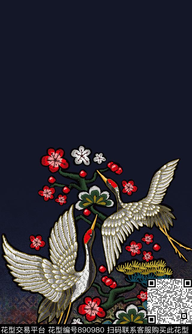 仙鹤花卉植物数码印花华亿平台下载（图片编号: 890980） - 瓦栏（Walan）