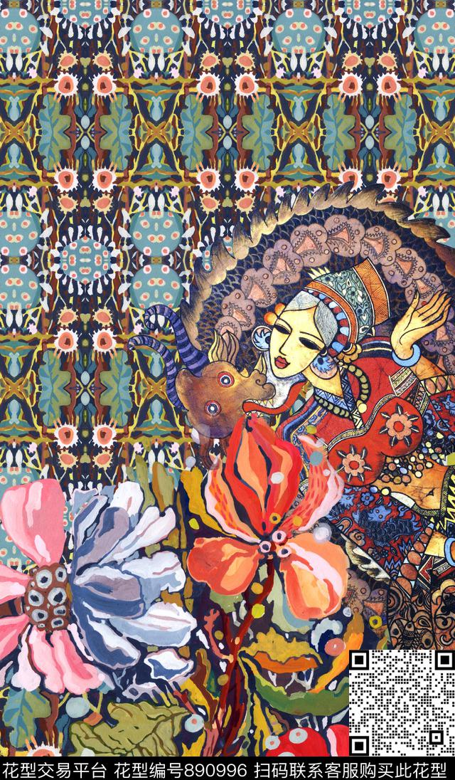 中国风花卉民族风数码印花华亿平台下载（图片编号: 890996） - 瓦栏（Walan）