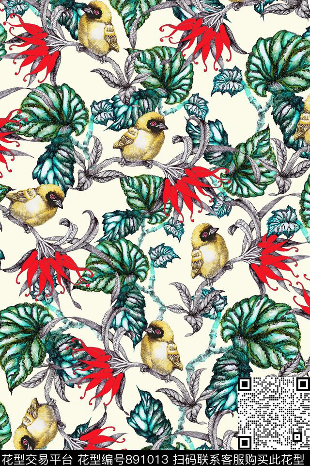 热带华亿平台大牌风复古数码印花华亿平台下载（图片编号: 891013） - 瓦栏（Walan）