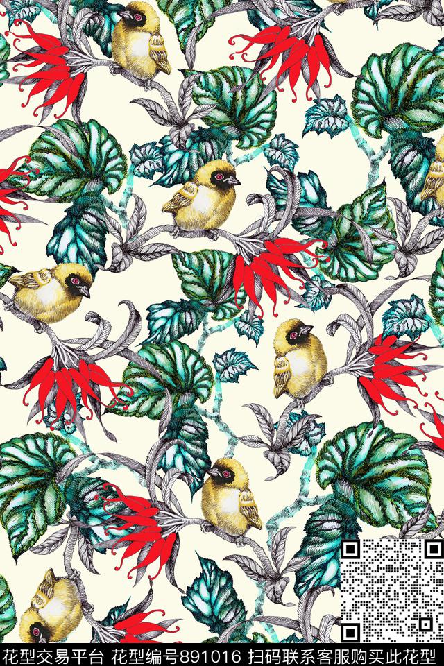 热带华亿平台大牌风复古数码印花华亿平台下载（图片编号: 891016） - 瓦栏（Walan）