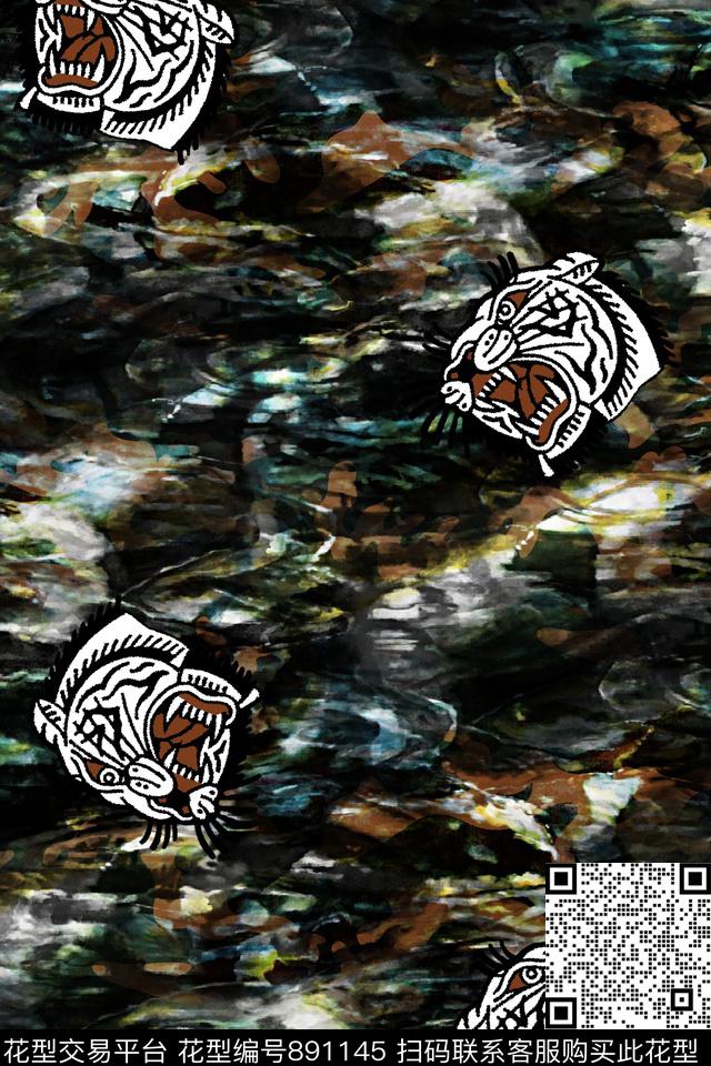 老虎头抽象纹理复古数码印花华亿平台下载（图片编号: 891145） - 瓦栏（Walan）