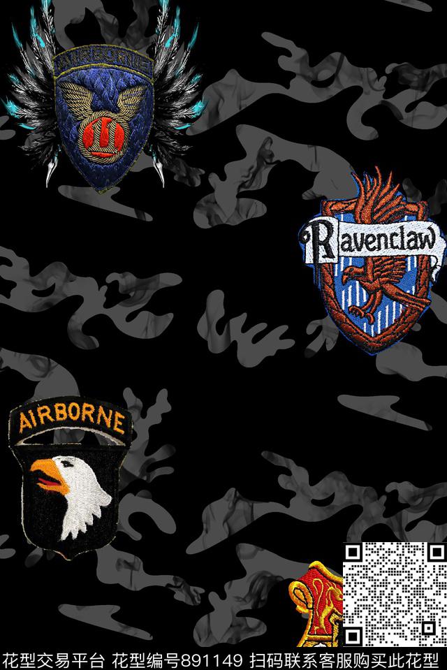 章仔潮牌标章迷彩纹理数码印花华亿平台下载（图片编号: 891149） - 瓦栏（Walan）