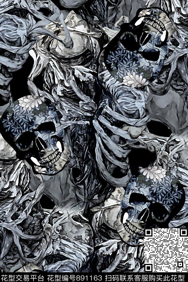 抽象纹理复古骷髅头数码印花华亿平台下载（图片编号: 891163） - 瓦栏（Walan）