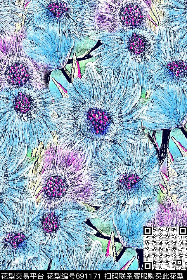 花卉水彩花卉纹理花卉数码印花华亿平台下载（图片编号: 891171） - 瓦栏（Walan）