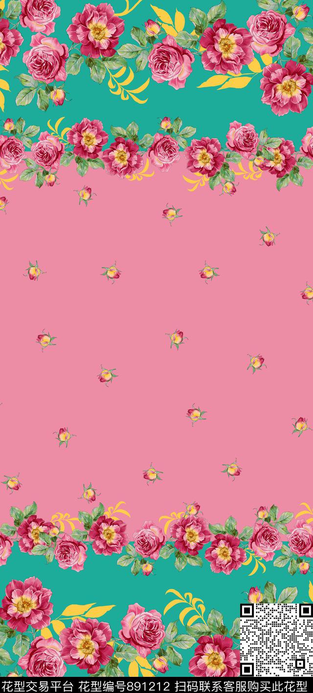 大花花卉花朵传统印花华亿平台下载（图片编号: 891212） - 瓦栏（Walan）
